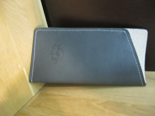 L&S lederen Bril-etui in blauwgrijs